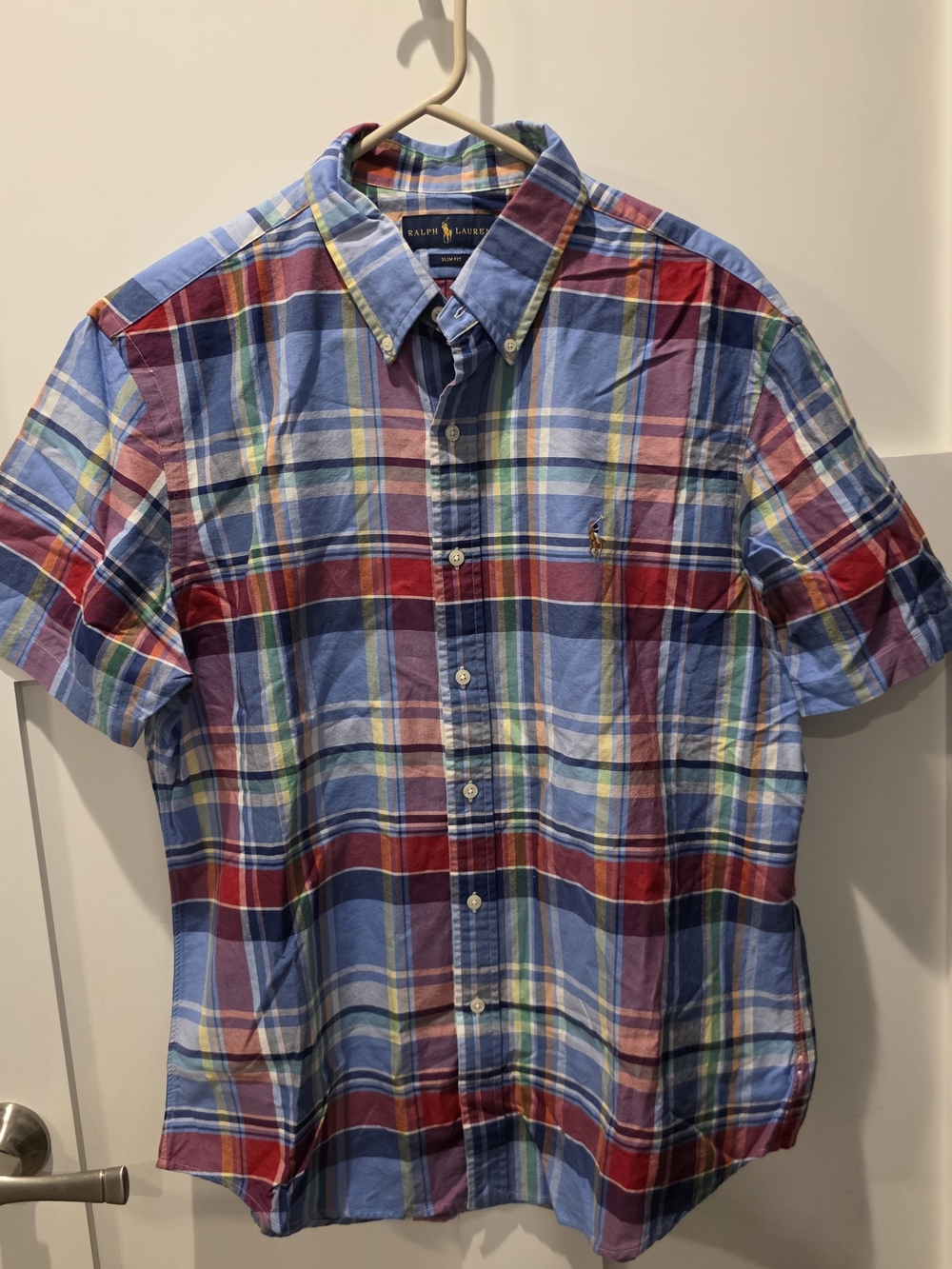 Ralph Lauren Blue and Red Plaid Short-Sleeve Button-Down Shirt